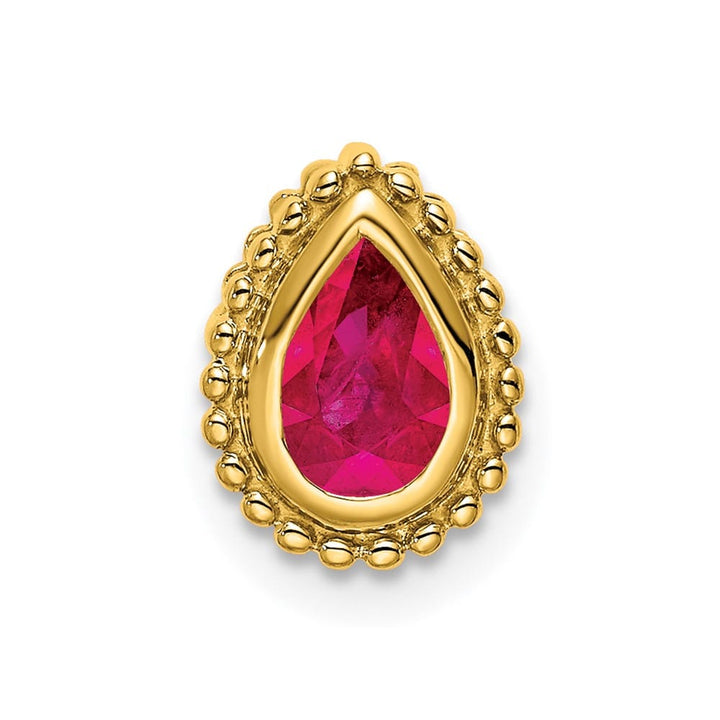 14K Yellow Gold Pear Ruby Beaded Edge Chain Slide
