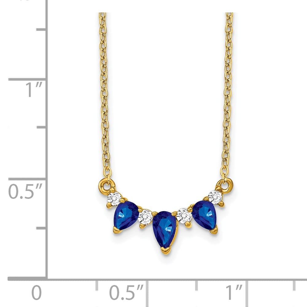 14K Yellow Gold Pear Sapphire and Diamond 18 inch Necklace