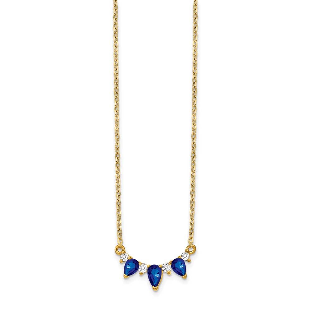 14K Yellow Gold Pear Sapphire and Diamond 18 inch Necklace