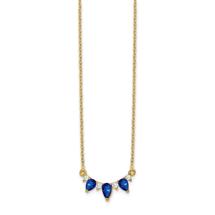 14K Yellow Gold Pear Sapphire and Diamond 18 inch Necklace