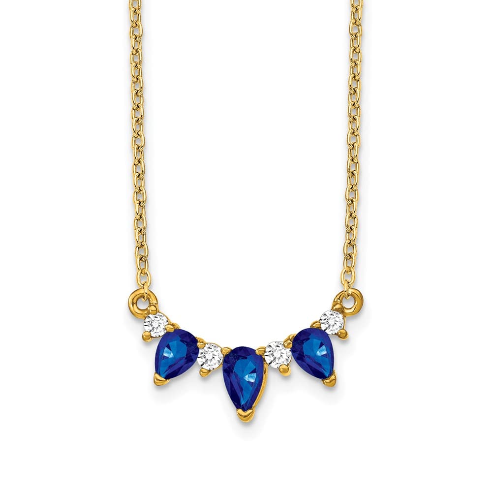 14K Yellow Gold Pear Sapphire and Diamond 18 inch Necklace
