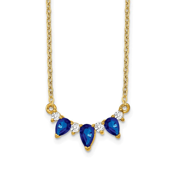 14K Yellow Gold Pear Sapphire and Diamond 18 inch Necklace