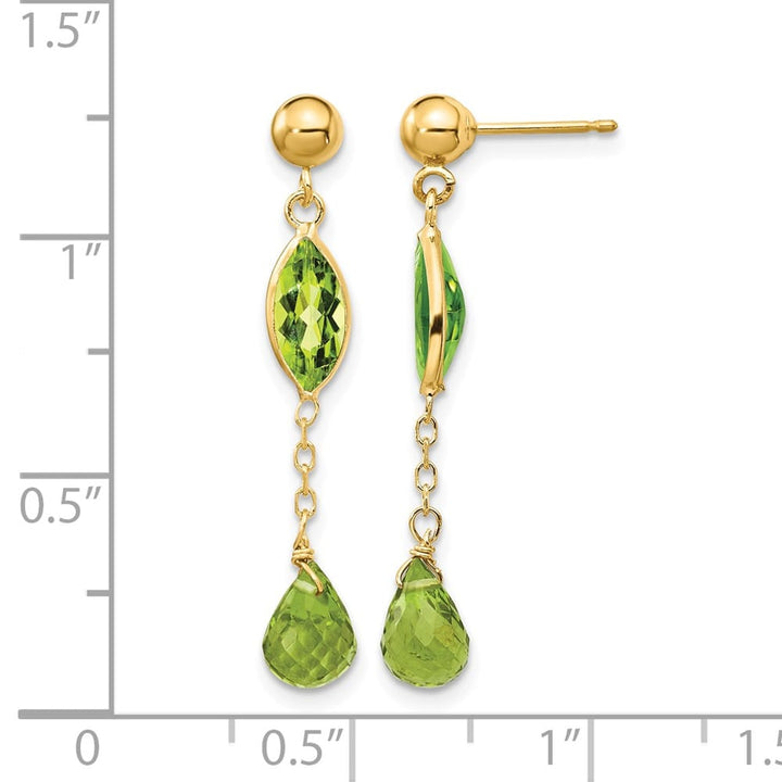14K Yellow Gold Peridot Chain Dangle Post 35 x 5 mm Earrings, view 4 of 4
