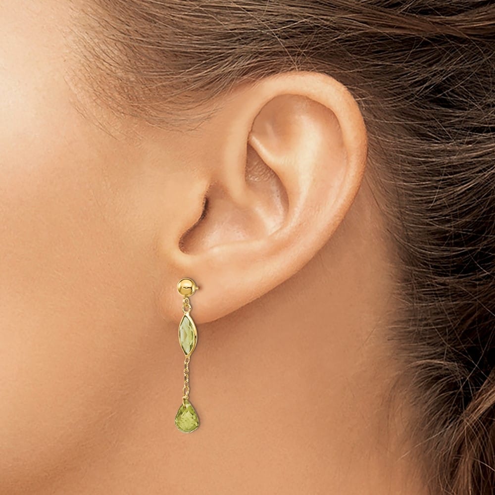 14K Yellow Gold Peridot Chain Dangle Post 35 x 5 mm Earrings, view 3 of 4