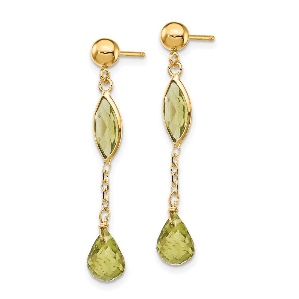14K Yellow Gold Peridot Chain Dangle Post 35 x 5 mm Earrings, view 2 of 4