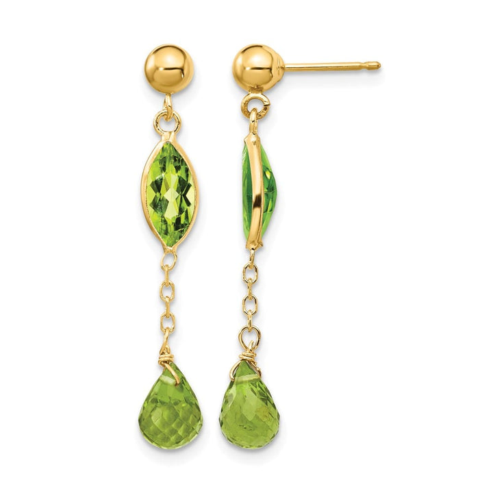 14K Yellow Gold Peridot Chain Dangle Post 35 x 5 mm Earrings, view 1 of 4