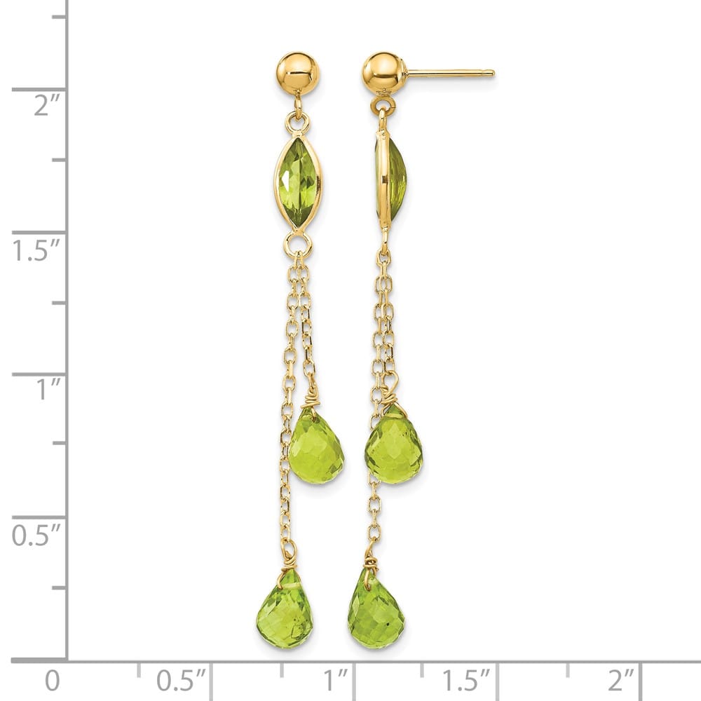 14K Yellow Gold Peridot Chain Dangle Post 52 x 6 mm Earrings, view 4 of 4