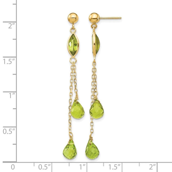 14K Yellow Gold Peridot Chain Dangle Post 52 x 6 mm Earrings, view 4 of 4