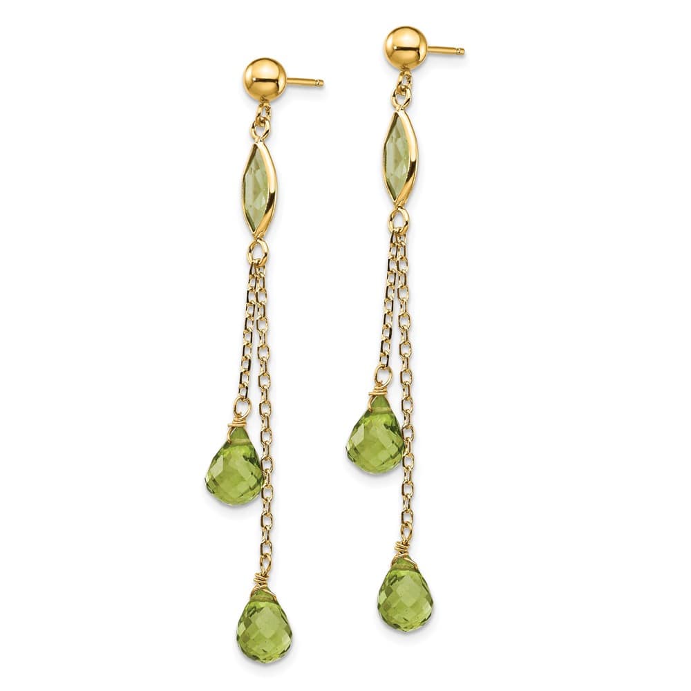 14K Yellow Gold Peridot Chain Dangle Post 52 x 6 mm Earrings, view 2 of 4