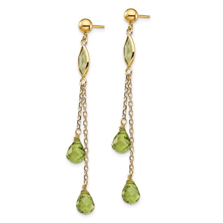 14K Yellow Gold Peridot Chain Dangle Post 52 x 6 mm Earrings, view 2 of 4