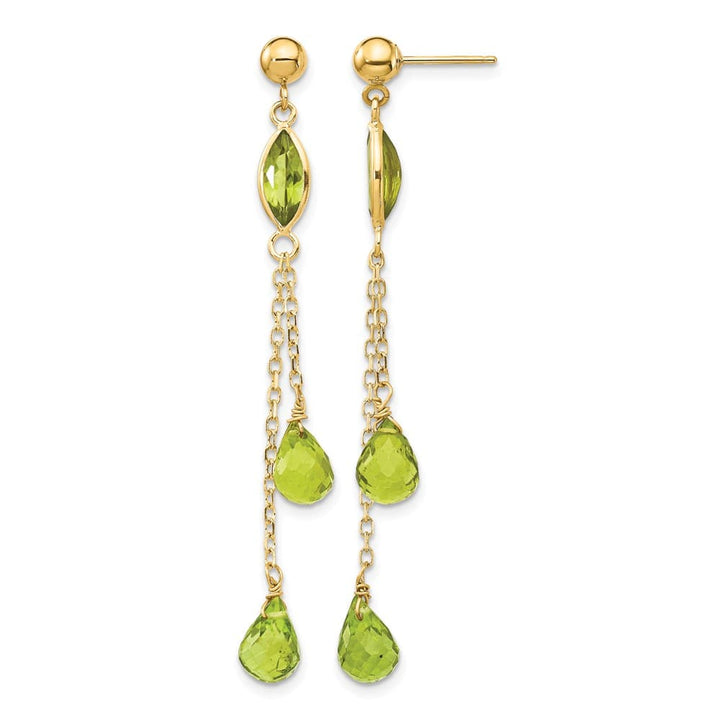 14K Yellow Gold Peridot Chain Dangle Post 52 x 6 mm Earrings, view 1 of 4