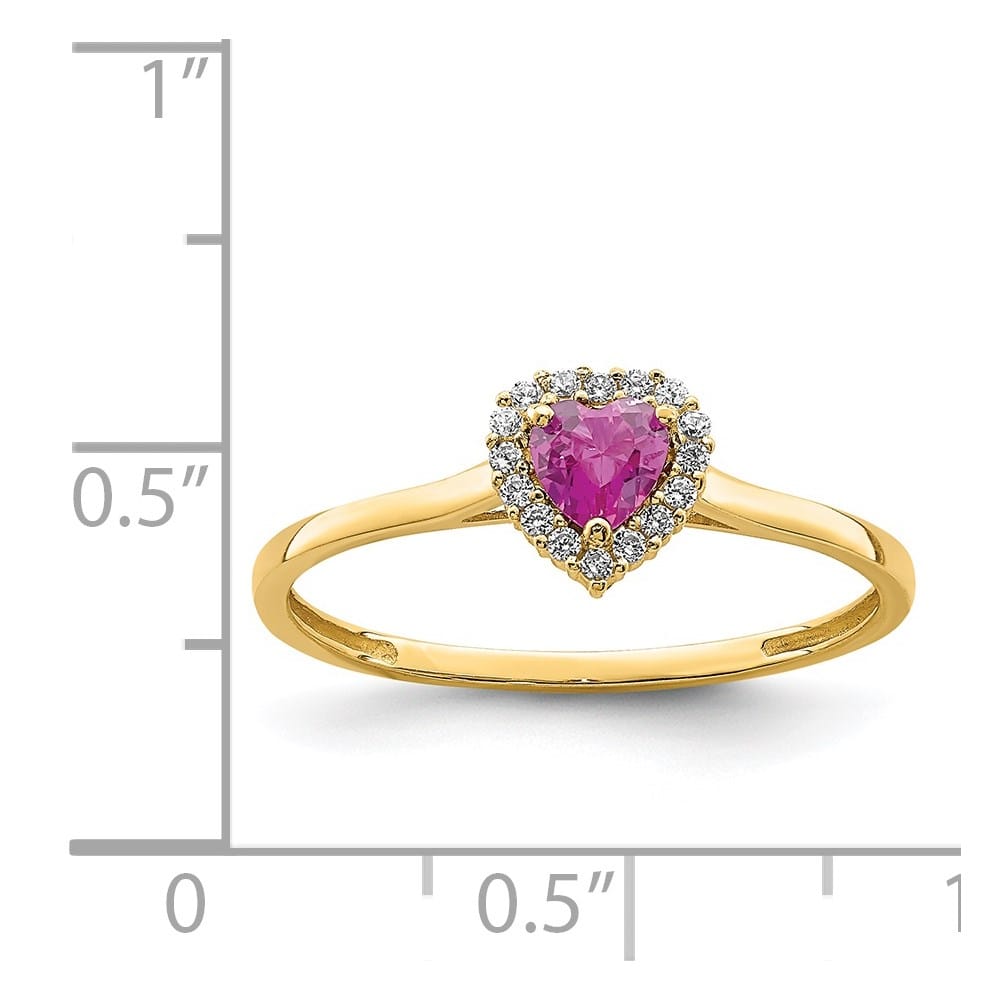 14k Yellow Gold Pink and Clear CZ Halo Heart Ring