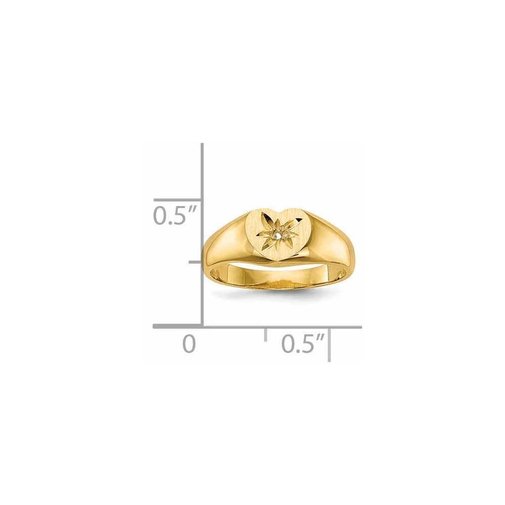 14k Yellow Gold Point AA Diamond 7.0x6.0mm Open Back Heart Signet Ring