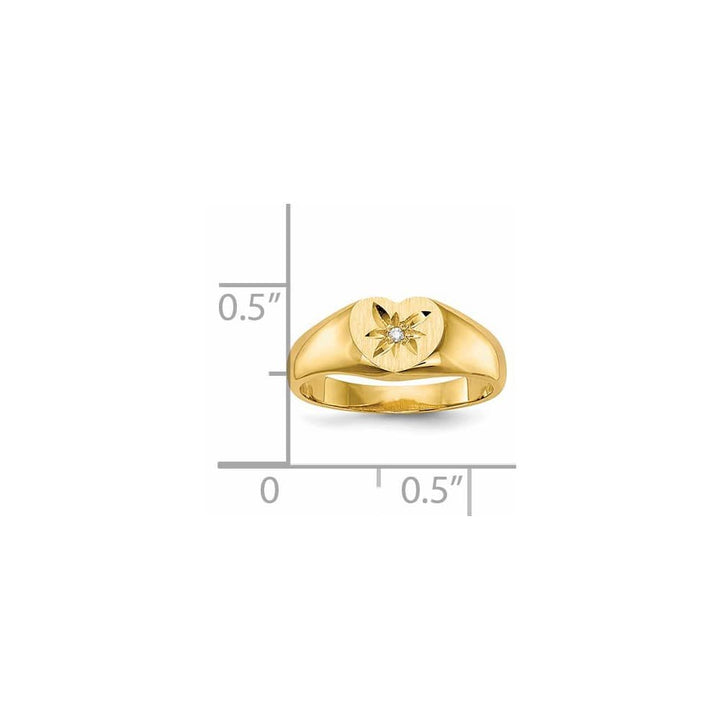 14k Yellow Gold Point AA Diamond 7.0x6.0mm Open Back Heart Signet Ring