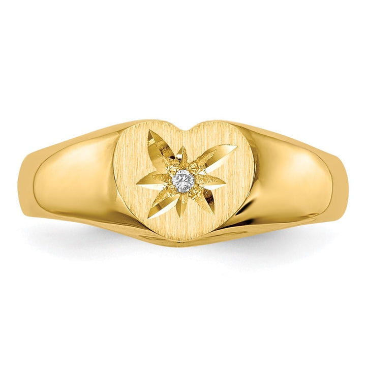 14k Yellow Gold Point AA Diamond 7.0x6.0mm Open Back Heart Signet Ring