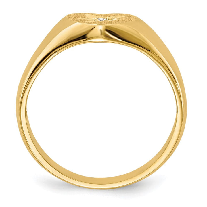 14k Yellow Gold Point AA Diamond 7.0x6.0mm Open Back Heart Signet Ring