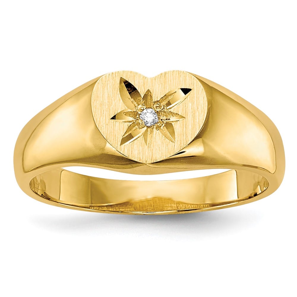 14k Yellow Gold Point VS Diamond 7.0x6.0mm Open Back Heart Signet Ring