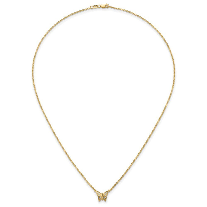 14K Yellow Gold Polished 1/10 carat Diamond Butterfly 18 inch Necklace