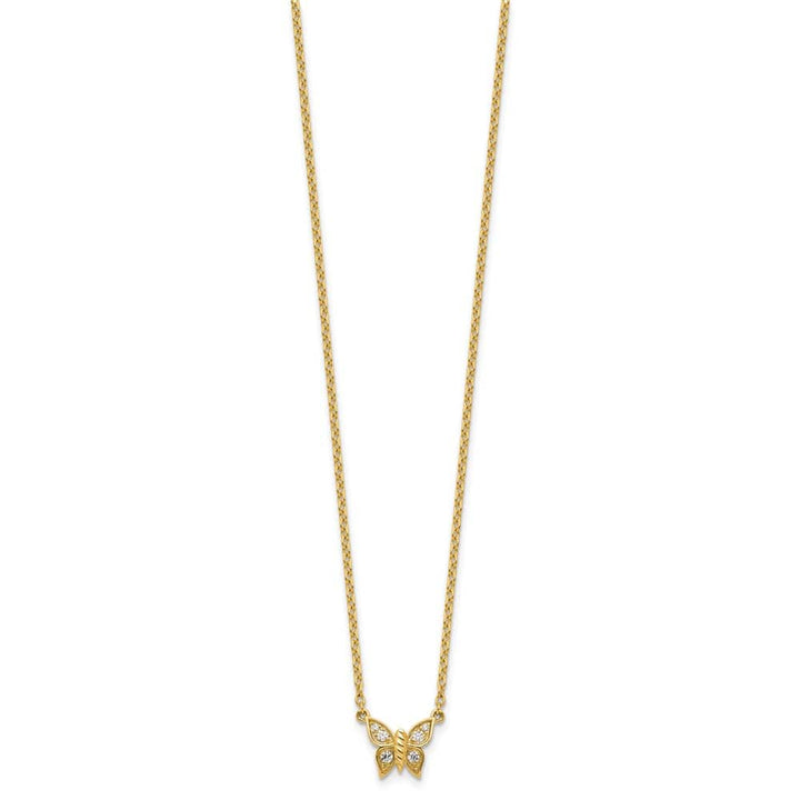 14K Yellow Gold Polished 1/10 carat Diamond Butterfly 18 inch Necklace