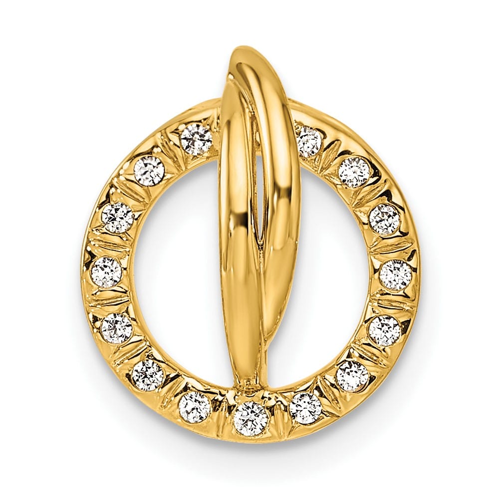 14K Yellow Gold Polished 1/10 ct Diamond Open Circle Chain Slide