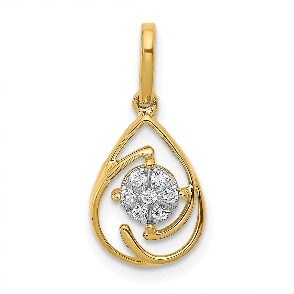 14K Yellow Gold Polished 1/15 ct Diamond Teardrop Slide