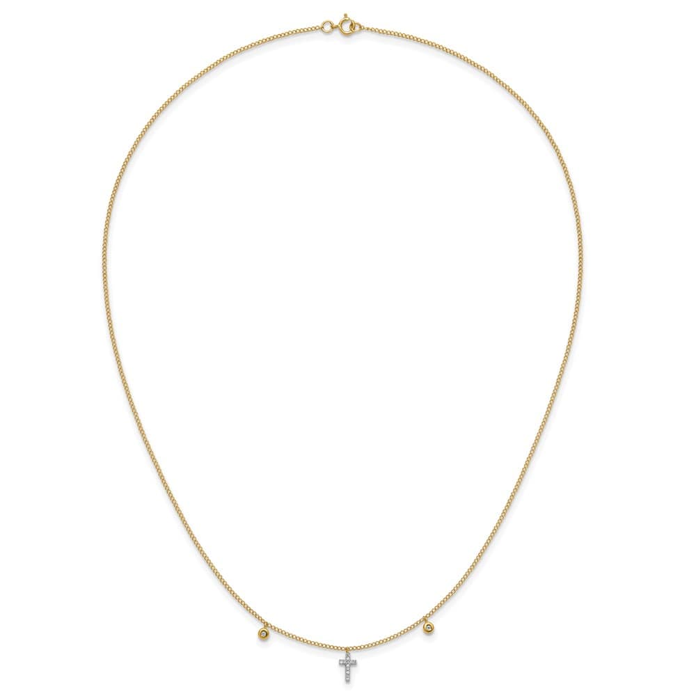 14K Yellow Gold Polished 1/20 carat Diamond Cross 18 inch Necklace