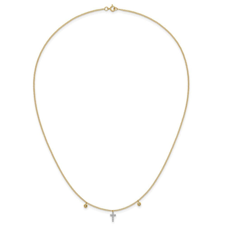 14K Yellow Gold Polished 1/20 carat Diamond Cross 18 inch Necklace