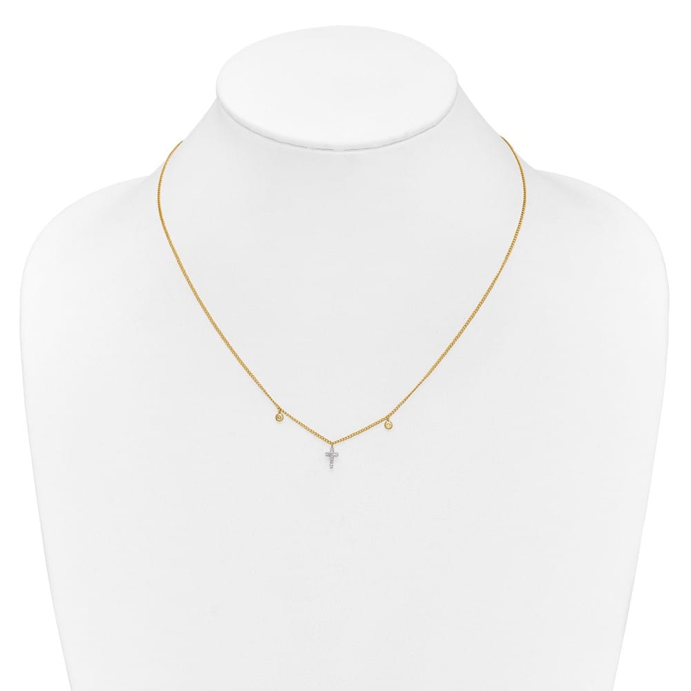 14K Yellow Gold Polished 1/20 carat Diamond Cross 18 inch Necklace