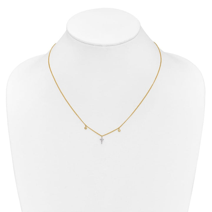 14K Yellow Gold Polished 1/20 carat Diamond Cross 18 inch Necklace