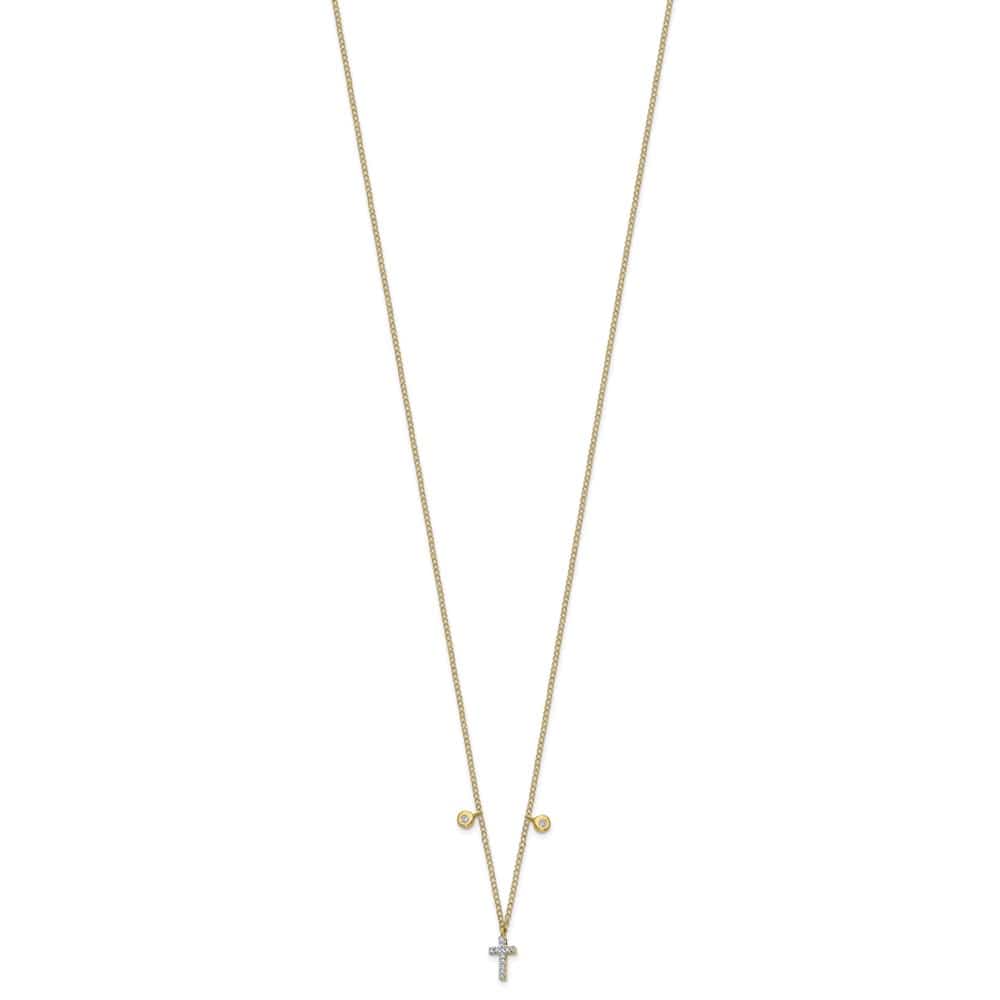 14K Yellow Gold Polished 1/20 carat Diamond Cross 18 inch Necklace