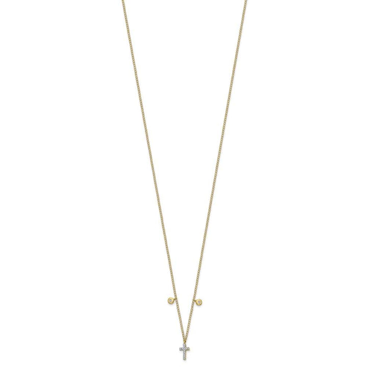 14K Yellow Gold Polished 1/20 carat Diamond Cross 18 inch Necklace