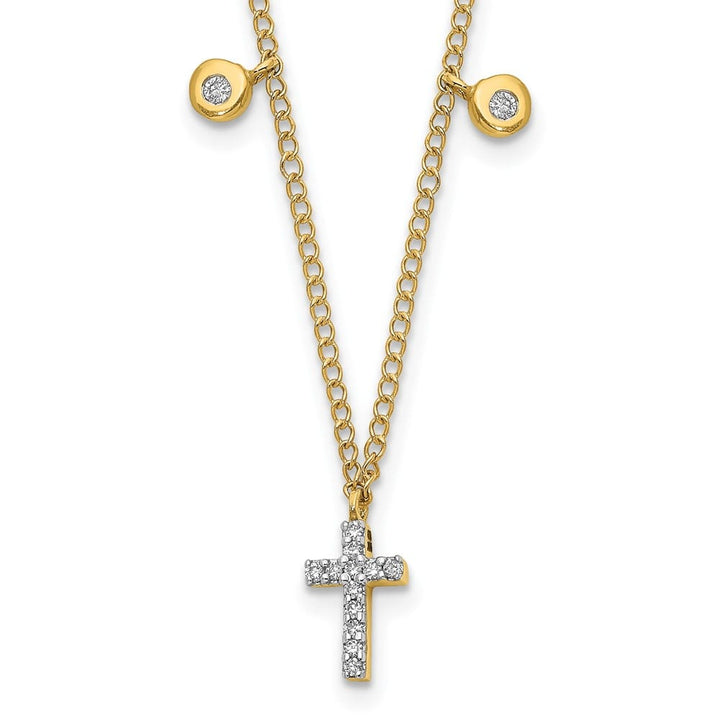 14K Yellow Gold Polished 1/20 carat Diamond Cross 18 inch Necklace
