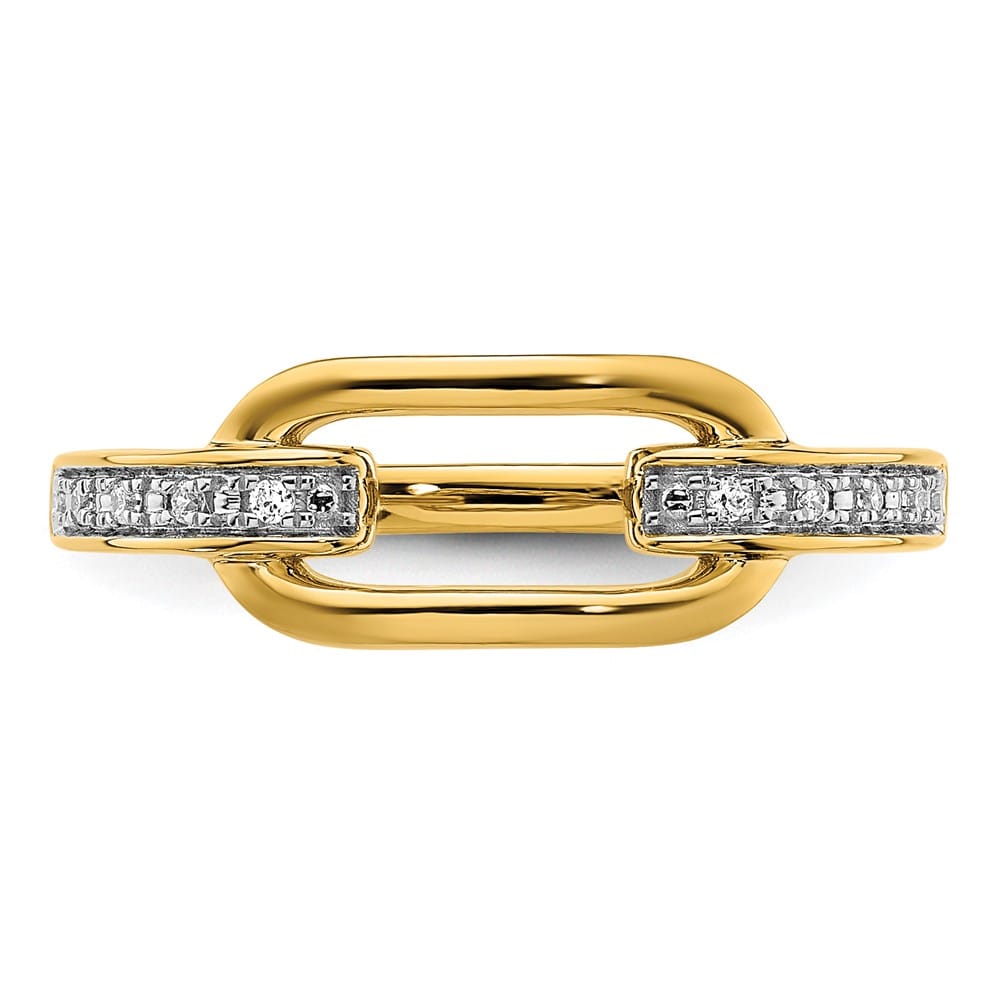 14k Yellow Gold Polished 1/20 Carat Diamond Link Fashion Ring Ladies Stock Size 7 Ring Are Refundable