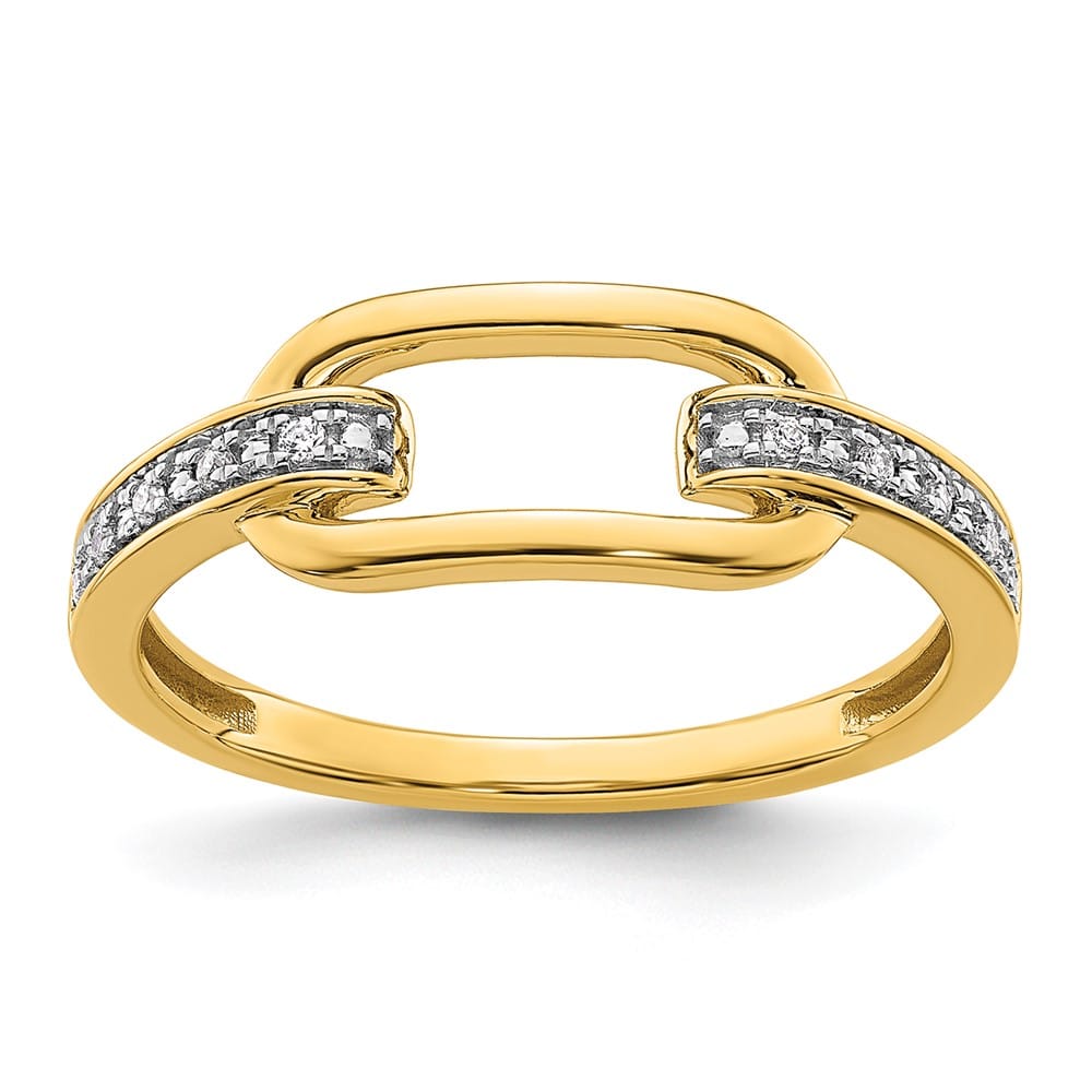 14k Yellow Gold Polished 1/20 Carat Diamond Link Fashion Ring Ladies Stock Size 7 Ring Are Refundable