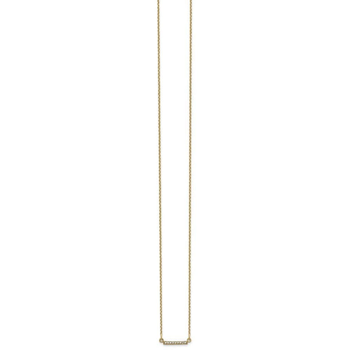 14K Yellow Gold Polished 1/20 carat Diamond Tiny Bar 18 inch Necklace