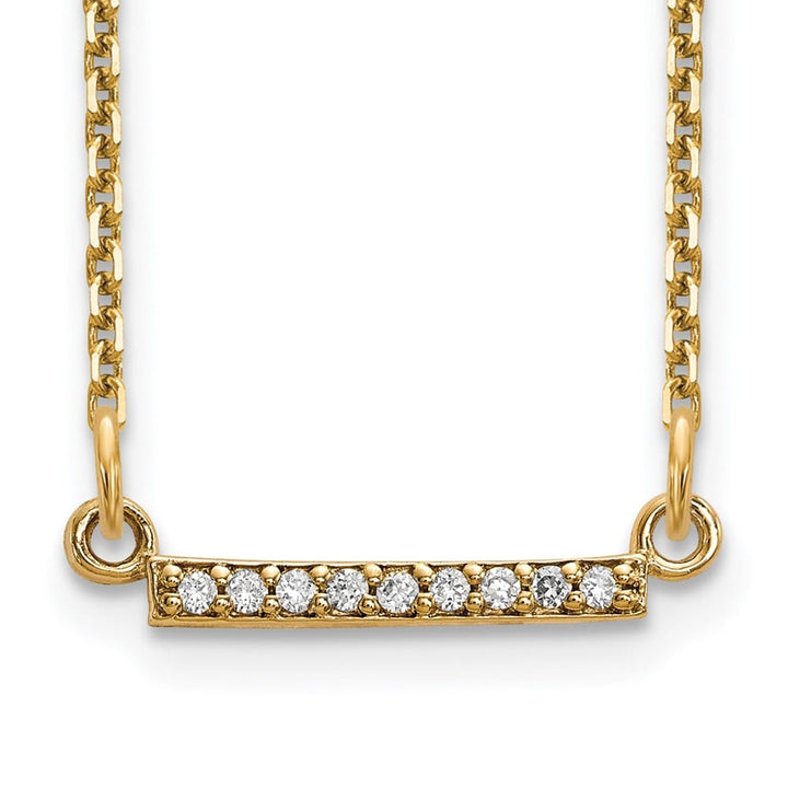 14K Yellow Gold Polished 1/20 carat Diamond Tiny Bar 18 inch Necklace