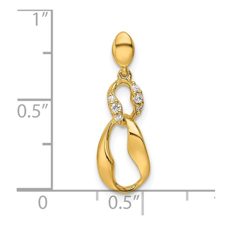 14K Yellow Gold Polished 1/20 Carat Diamond Wavy Oval Dangle Pendant