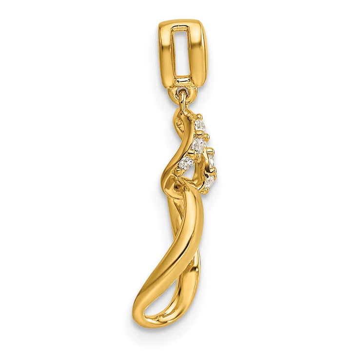 14K Yellow Gold Polished 1/20 Carat Diamond Wavy Oval Dangle Pendant