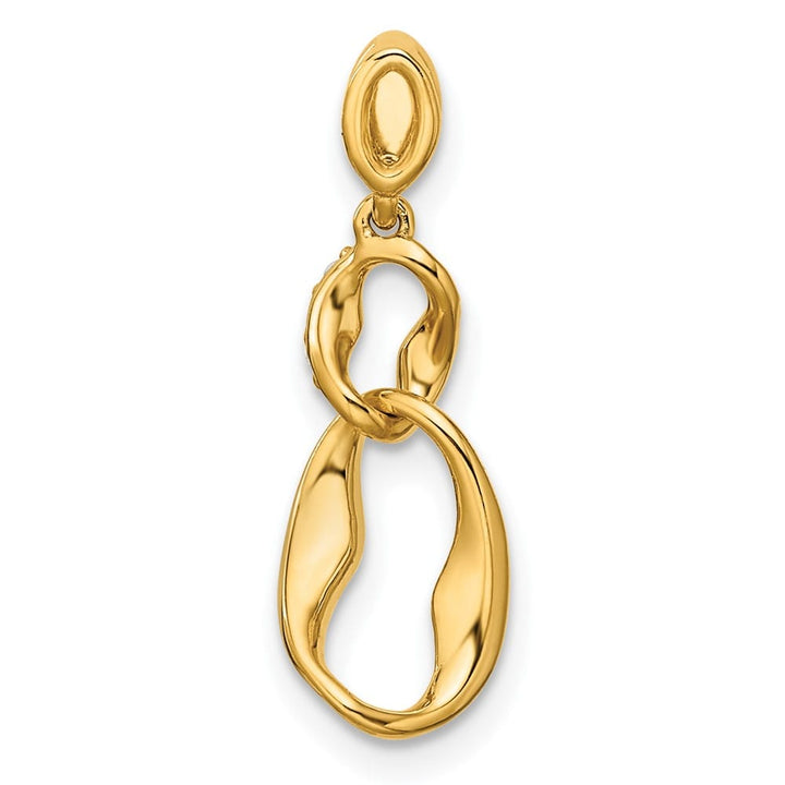 14K Yellow Gold Polished 1/20 Carat Diamond Wavy Oval Dangle Pendant