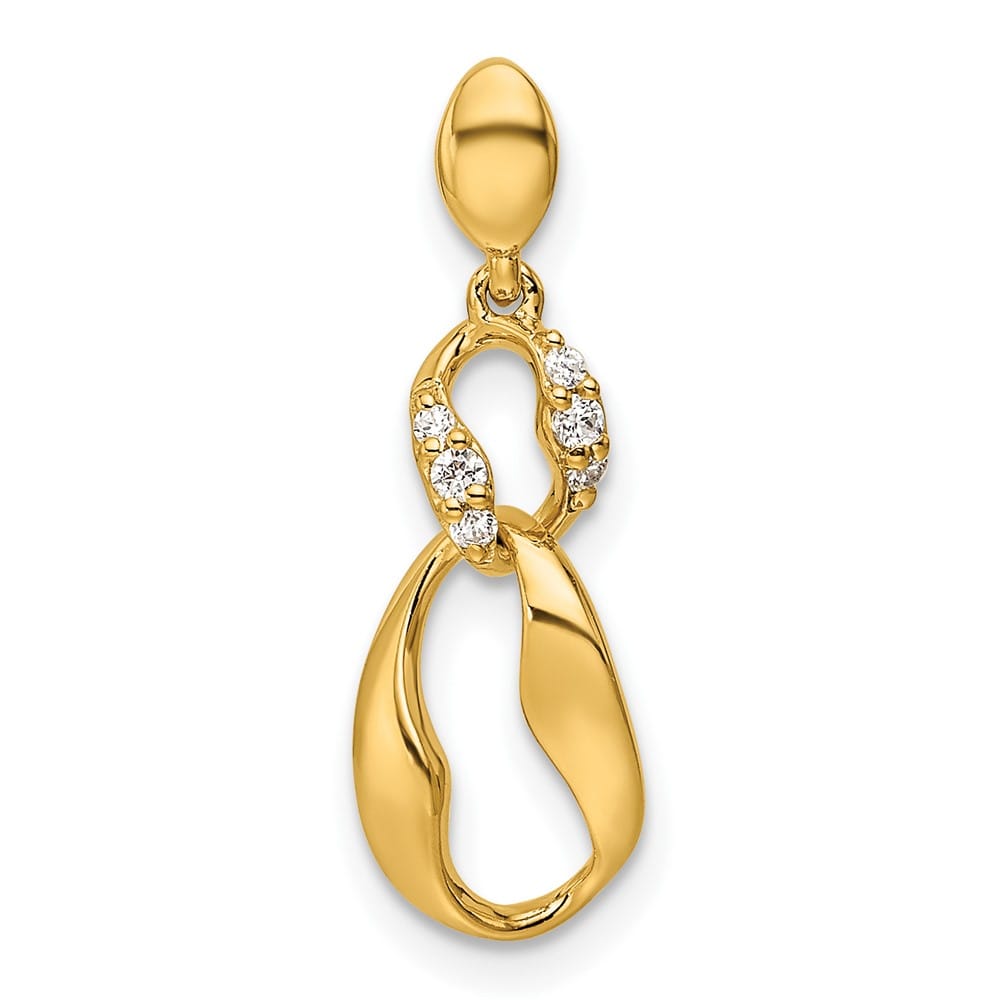 14K Yellow Gold Polished 1/20 Carat Diamond Wavy Oval Dangle Pendant