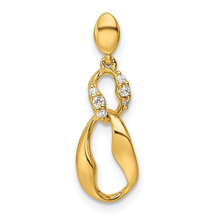 14K Yellow Gold Polished 1/20 Carat Diamond Wavy Oval Dangle Pendant
