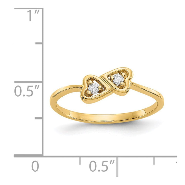 14k Yellow Gold Polished 1/20 Carat I2 Diamond Two Hearts Ring