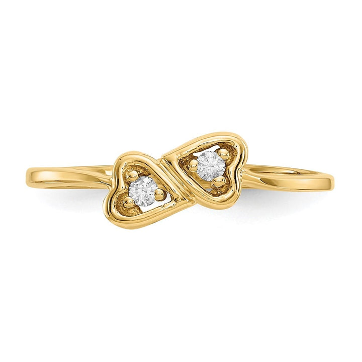 14k Yellow Gold Polished 1/20 Carat I2 Diamond Two Hearts Ring