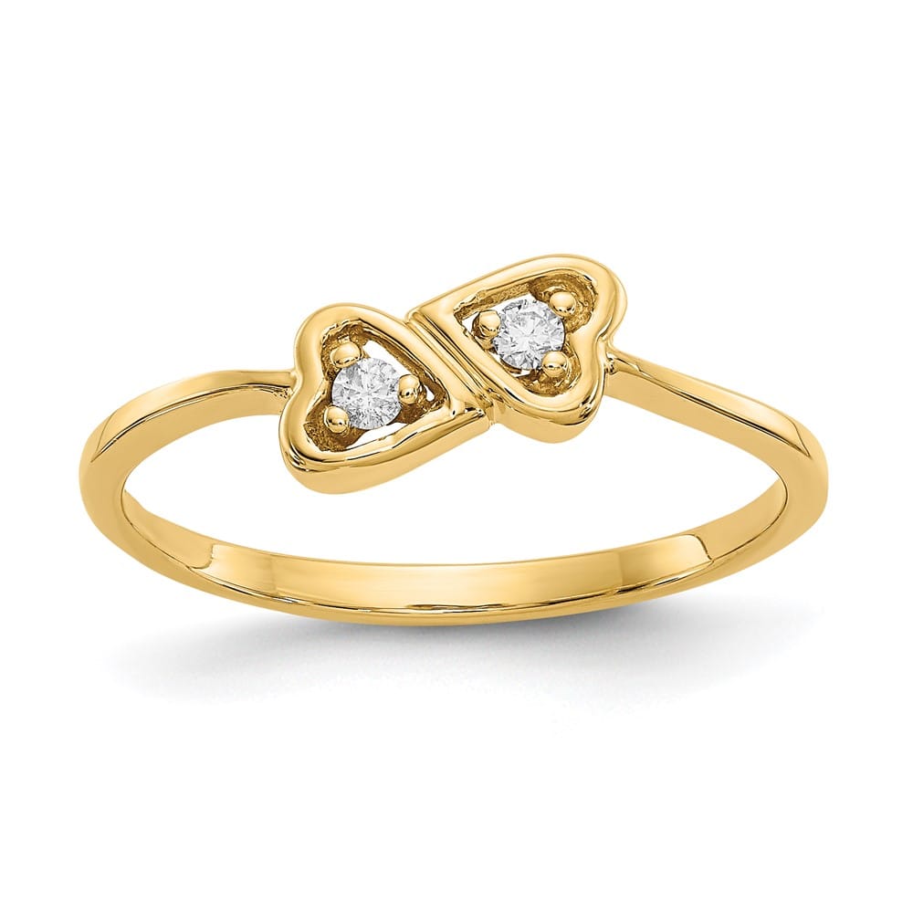 14k Yellow Gold Polished 1/20 Carat SI2/SI3 Diamond Two Hearts Ring
