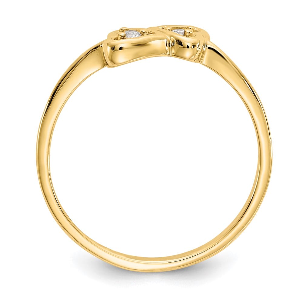 14k Yellow Gold Polished 1/20 Carat VS2/SI1 Diamond Two Hearts Ring
