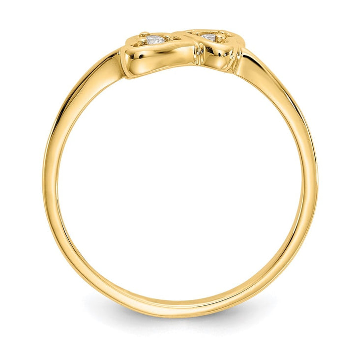 14k Yellow Gold Polished 1/20 Carat VS2/SI1 Diamond Two Hearts Ring