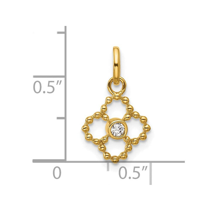 14K Yellow Gold Polished 1/20 ct Diamond Beaded Floral Pendant