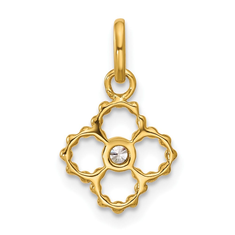 14K Yellow Gold Polished 1/20 ct Diamond Beaded Floral Pendant