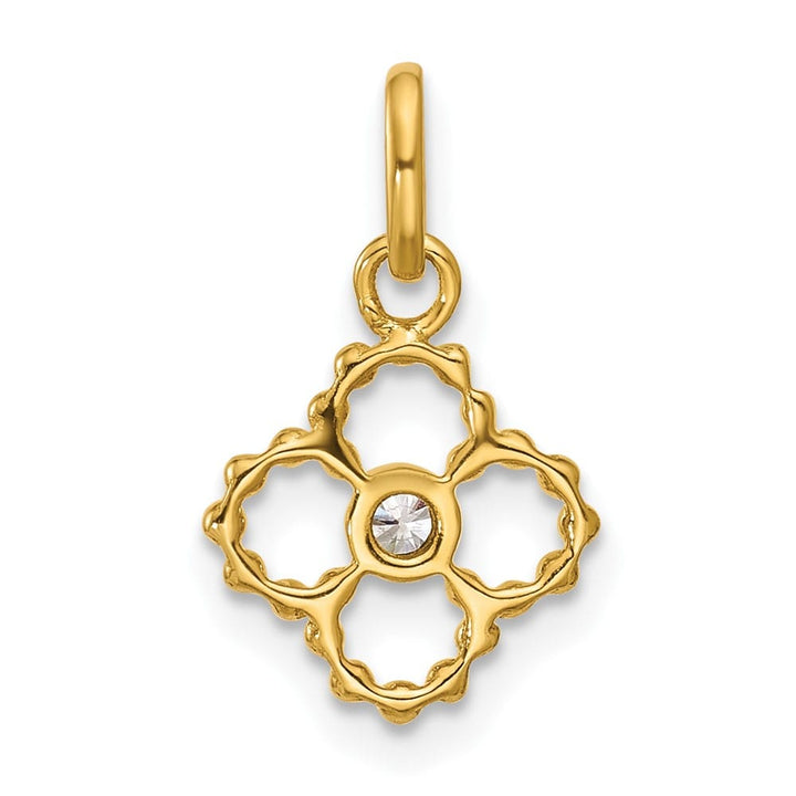 14K Yellow Gold Polished 1/20 ct Diamond Beaded Floral Pendant
