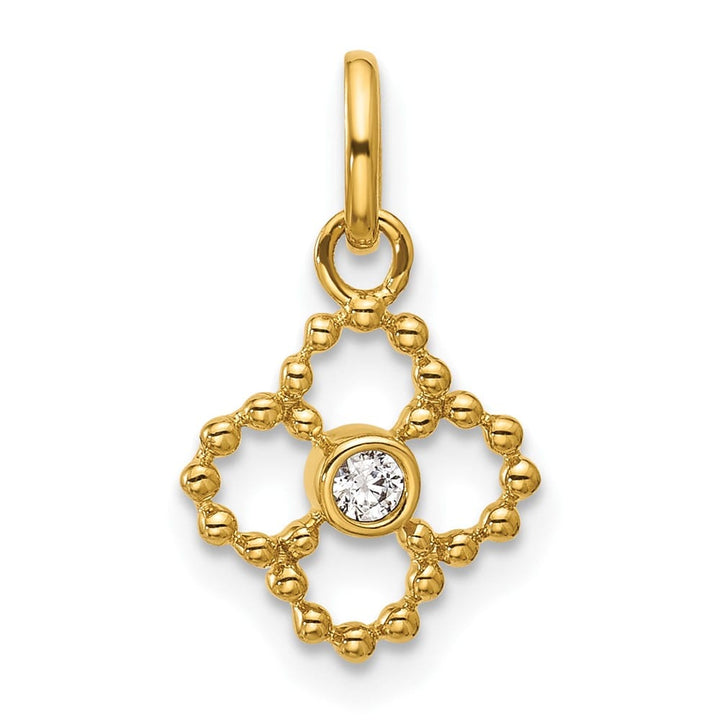 14K Yellow Gold Polished 1/20 ct Diamond Beaded Floral Pendant